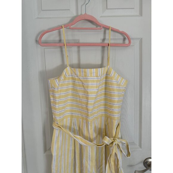 Banana Republic STRIPE LINEN-COTTON CROPPED JUMPSUIT WIDE LEG BELT YELLOW 10 - Picture 3 of 15